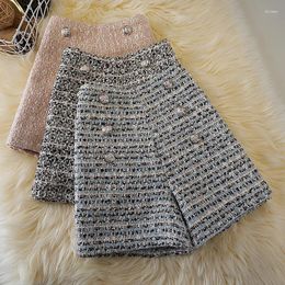 Women's Shorts Plaid Tweed Wide-legged Pants Female Fall And Winter Fashion Commuter High-waisted A Word Small Aroma Wind Casual