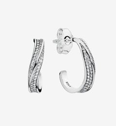 Clear CZ stone pave Wave Hoop Earrings Women's Sparkling Wedding Gift with Original box for 925 Sterling Silver Earring sets2782177