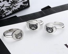 Europe America Retro Lady Women Brass Silver Plated Engraved Cat Head G Letter Round Disc Rings Size688785150