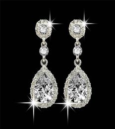 Shining Fashion Crystals Studs Earrings Dangles Silver Rhinestones Long Drop Earring for Women Iced Out Bridal Jewellery 5 Colours Lu3082909