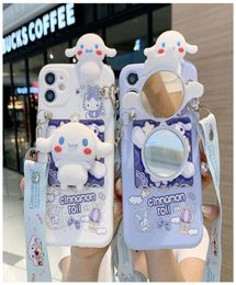 3D Cute Cartoon Mirror Bracket Lanyard Phone Cases For iPhone 14 Pro Max Plus iPhone14 13 12 11 Mini X XS XR Decoration Holder Mul2400999