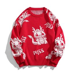 Men's Sweaters Luxury Men's Autumn and Winter Dragon Embroidery Chinese Style Design Round Neck Casual Trendy Pullover Long-sleeved Sweater Top 231212