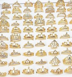 whole 25pcs Lot Gold Silver Plated Women039s Crown Rhinestone Fashion Jewellery Rings Mix Styles Brand New wedding ring275p9461521