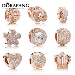 DORAPANG 100% 925 Sterling Silver Rose Gold Clear CZ Pan charm bead collocation Bracelet DIY For Jewelry Factory whole2607