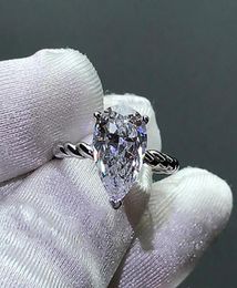 Cluster Rings 2021 Solitaire Pear Cut 6ct Simulated Diamond Cz Ring 925 Sterling Silver Engagement Wedding Band For Women Party Je7374892