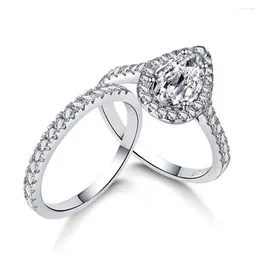 Cluster Rings Karloch S925 Silver Ring Female Water Drop High Carbon Diamond Finger Combination Simulated Jewellery