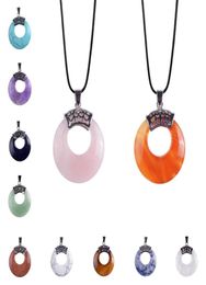 Circle Donut Healing Crystals Necklace Natural gemstone Chakra Amulet Lucky Coin Charm Protection Quartz Reiki Pendant Men Women3655182