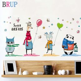 Cartoon Animals Wall Stickers Lovely Cat Panda Giraffe Home Decor for Kids Room Creative Art Wallpapers Vinyl Pvc Wall Decals