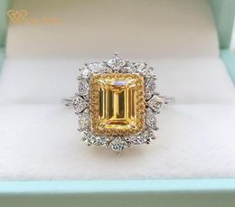 Wong Rain Luxury 925 Sterling Silver Emerald Cut Created Moissanite Wedding Engagement Classic Women Rings Fine Jewellery Gift Y01227312671