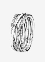 authentic 925 Sterling Silver Wedding RING Women CZ diamond Jewellery for Sparkling Polished Lines Rings with Original box5214246