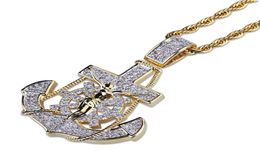 Iced Out Anchor Pendant Necklace Two Tone Plated Micro Paved Cubic Zircon Mens Hip Hop Jewelry8741946
