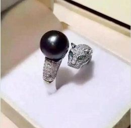 Natural Tahitian Pearl Rings Leopard 10mm Seawater Black Pearl Ring AboveAbsolute Mother shell Pearl Ring2070008