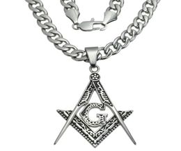 Pendant Necklaces Silver Tone Mens Stainless Steel masonry Masonic Mason Chain Necklace N2823619854362