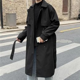 Men's Trench Coats Trendy Autumn Coat Solid Color Keep Oversized Belt Notch Collar Men Spring