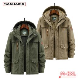 Mens Jackets Winter Windbreaker Fleece Warm Thick Windproof Parkas Men Fashion Hooded Military Jacket Coat Male Size M6XL 231212