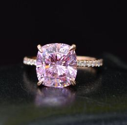 18K Rose Gold Cushion cut 4ct Pink Sapphire Diamond Ring 925 sterling silver Party Wedding band Rings for Women Fine Jewelry7727926