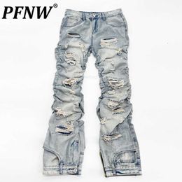 Mens Jeans PFNW Spring Autumn Worn Out Niche Design Vintage Denim Pants Long Slim Fitting Pleated Fashion Trousers 12A7717 230625