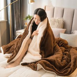Blankets Winter Bed Solid Colour Fleece Throws Adult Thick Warm Sofa Blanket Super Soft Duvet Cover Luxury 231213