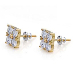 4 Stone Box Gold CZ Diamond Iced Out Bling Earrings 1 Pair Micro Pave Cubic Zircon Earring For Men Women Rapper Singer Accessories7490187