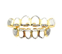 New Gold Silver Hollow Open Dlampnd Cut 6 Tooth Top Bottom Grills Teeth Caps Tooth Hip Hop GRILLZ Set Party Jewelry3379784