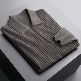 Men s Polos Autumn Clothing Fashion Knitted Long Sleeve Polo Shirt Light Luxury Solid Colour Premium Lapel Leisure Pullover Knitwear 231213