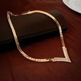 Pendant Necklaces V-Shaped Necklace Real Golden Plating European And American Clavicle Chain
