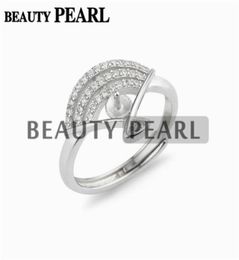 Fanshaped Ring Pearl Settings 925 Sterling Silver Cubic Zirconia Semi Mounting DIY Jewellery Making 5 Pieces9964155