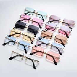 Sunglasses 2024 Rimless Square Gradient Ocean Lens Sun Glasses Women Fashion Decoration Eyewear Men Trendy Sunglass UV400