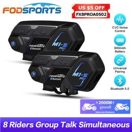 Motorcycle Intercom Fodsports M1S Pro Bluetooth Helmet Headset Motorcycle Intercom 8 Riders 2000m Waterproof Wireless Intercomunicador Moto FM RadioL231153