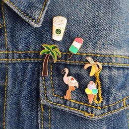 6PCS SET Banana Lolly Flamingo Palm tree Cup Pins Brooches Badges Hard enamel lapel pin Hat Bag Jeans Pins Backpack Accessories1282j