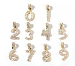 iced out 09 number pendant necklace men women luxury designer mens bling diamond numbers pendant 18k gold plated zircon jewelry271890526