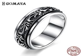 GOMAYA 925 Sterling Silver Rings Rotate Carving Flower Gothic Vintage Rock Punk Cocktail for Men and Women Wedding Fine Jewelry 201824402