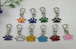 Mixed Color Enamel Cat Dog Bear Paw Prints Rotating Lobster Clasp Key Chain Keyrings For Keychain Bag Jewelry Making6661050