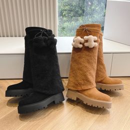 Winter top quality warm snow boots cotton shoes long knight boots round head thick platform boots women brand factory LACES shoebox