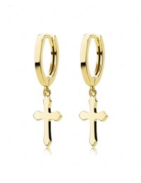 Stainless Steel Cross Earring Classic Minimalist Gold Colour Dangling Cross Hoop Earrings For Men Women Jewelry5178537