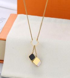 Fashion Style Lady Women Titanium steel Long Necklace Engraved V Flower Double Color Dice Pendant Charm Jewelry No Box9543439