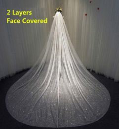 Two Layers Bling Bridal Veil Long Sparkly Glittering White Champagne Cathedral Sequins Blusher FaceCovered Veil With Comb X07266289627