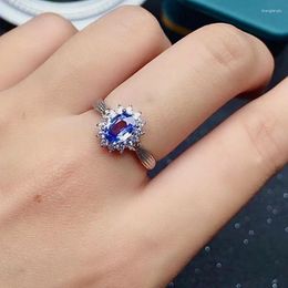 Cluster Rings 5mm 7mm VVS Grade Tanzanite Ring For Engagement Natural Silver 925 Jewellery