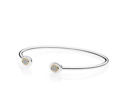 Authentic 925 Sterling Silver Cuff 18K Gold Bangle for Women Brand Logo fit Charm Beads Bracelet DIY Jewelry1731693