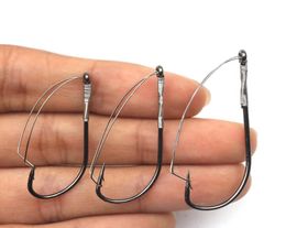 Rompin 10pcsbox W3369 Weedless Barbed Fishing Hook Sizes 1030 High Carbon Steel Bass Single Worm hook lure bait holder7220395