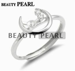 Moon Ring Semi Mount for Pearl Settings 925 Sterling Silver Blanks DIY Jewelry Making 5 Pieces6514340
