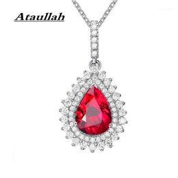 Ataullah Natural Red Ruby Necklace Waterdrop Pendant Necklace Gemstone Choker Silver 925 Jewellery Chain for Woman Gift NW1141252W