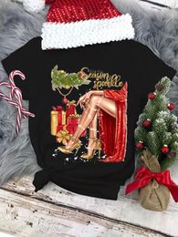 Women's T Shirts Women Shirt Merry Christmas T-shirt Xmas Tops Fashion Short Sleeve Tee Casual Ladies Happy Year Clothes