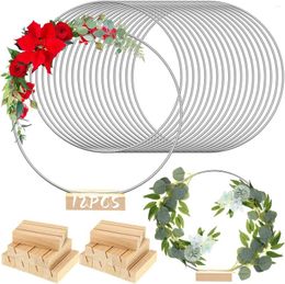 Decorative Flowers 12Pack 12 Inch Floral Hoop Table Centerpiece Silver Metal Wreath Ring Stand Macrame For DIY Home Christmas Wedding