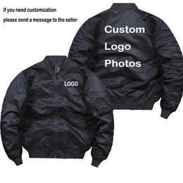 Mens Jackets Custom Design Bomber Jacket Men DIY Print Zipper Coat Windproof Thick Warm Unisex Military Flight 231212