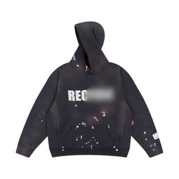 GELLERY DAPT Designer Hoodie Top Quality Women's Hoodies Sweatshirts Small Street Trendy Sign Hand Painted Speckler Knife Cut Damaged Loose Hooded