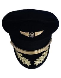 Custom Upscale Pilot Cap Airline Captain Hat Uniform Halloween Party Adult Men Military Hats Black For Women Wide Brim5253429