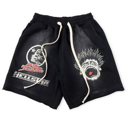 Hell Star Shorts Shorts maschile Summer Hellstar Classic Letter Flame Stampa Uomini pantaloni corti Streetwear Terry Fabric Casual Pantaloni casual