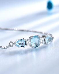 UMCHO Solid 925 Sterling Silver Bracelets Bangles For Women Natural Sky Blue Topaz Adjustable Tennis Bracelet Fine Jewelry 201203424655