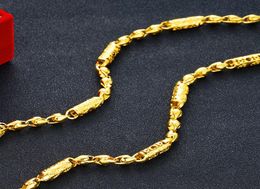 Solid Necklace Hip Hop Beads Chain 18k Yellow Gold Filled Fashion Mens Chain Link Rock Style Polished Jewelry6504624